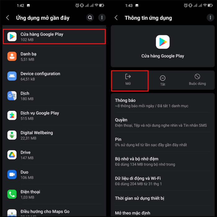 Nhấn nút Mở và sử dụng lại CH Play bình thường
