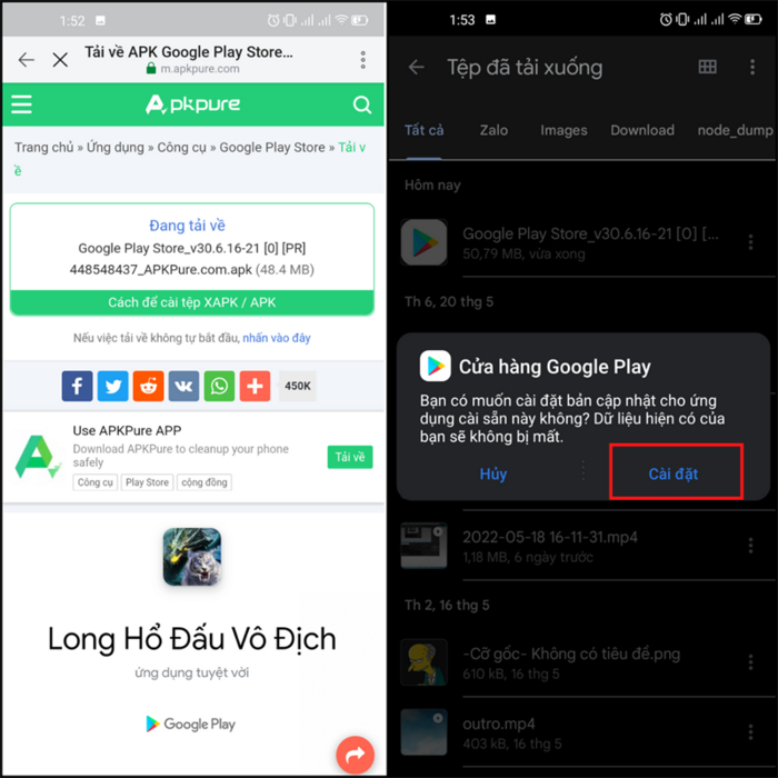 Cài đặt thành công CH Play