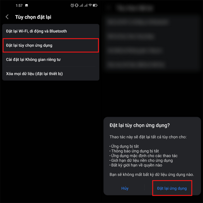 Đặt lại ứng dụng và sử dụng