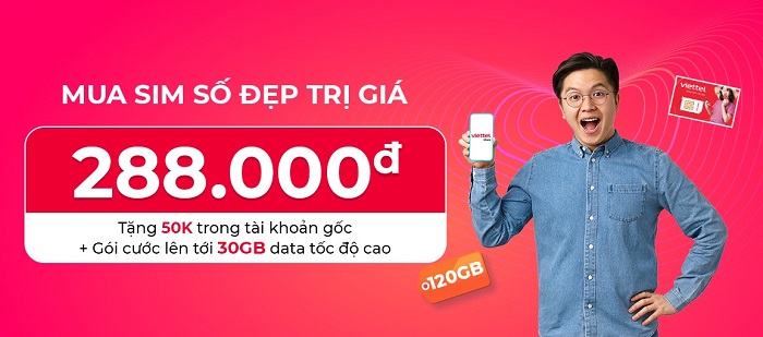 Mua SIM số đẹp trị giá 288.000đ tặng ngay gói cước V90C với 30GB Data tốc độ cao /tháng