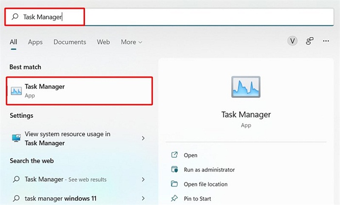 Mở Menu Start, nhập Task Manager rồi bấm Enter