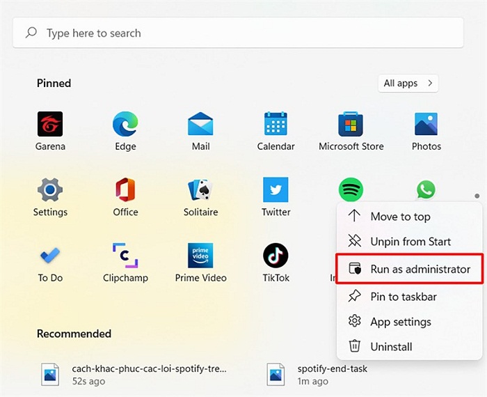 Khởi động Spotify với tư cách quản trị viên