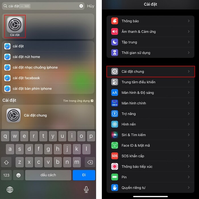 Vào Cài đặt > Chọn Cài đặt chung
