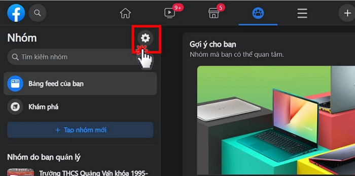 Bấm vào biểu tượng Cài đặt (hình bánh răng) để truy cập các cài đặt cho Nhóm