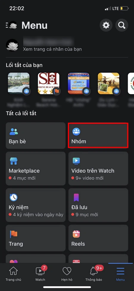 Bấm vào tùy chọn Nhóm