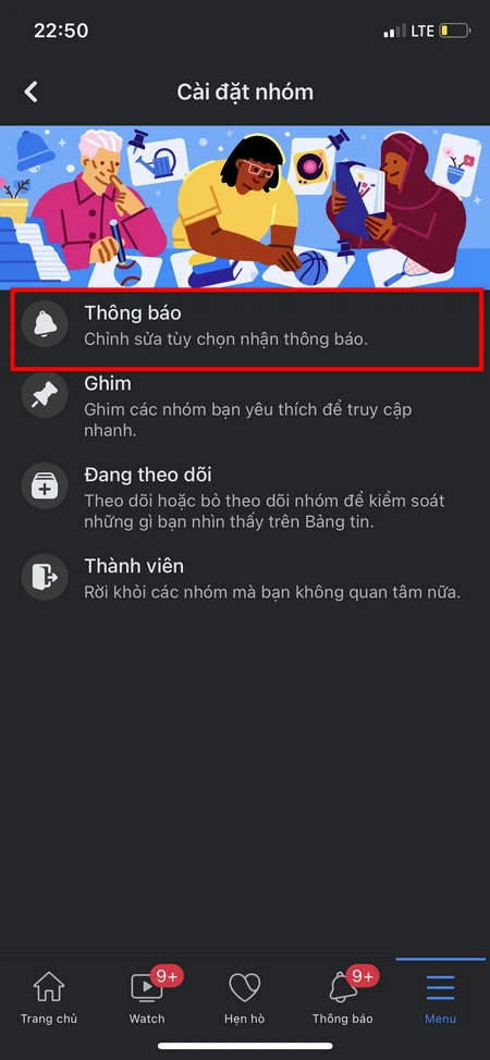 Bấm vào tùy chọn Thông báo