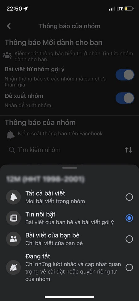 Tìm nhóm muốn ngừng nhận thông báo và nhấn vào nút ở bên phải