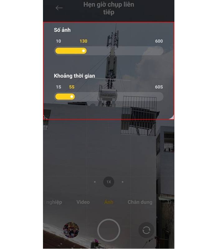 Tùy chỉnh số lượng ảnh và thời gian chụp từng ảnh