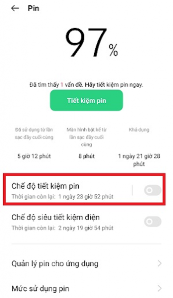 Bật tính năng tiết kiệm điện 