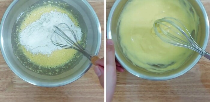Trộn hỗn hợp lòng đỏ trứng với bột