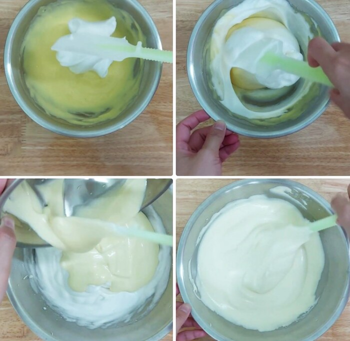 Trộn lòng trắng với hỗn hợp lòng đỏ