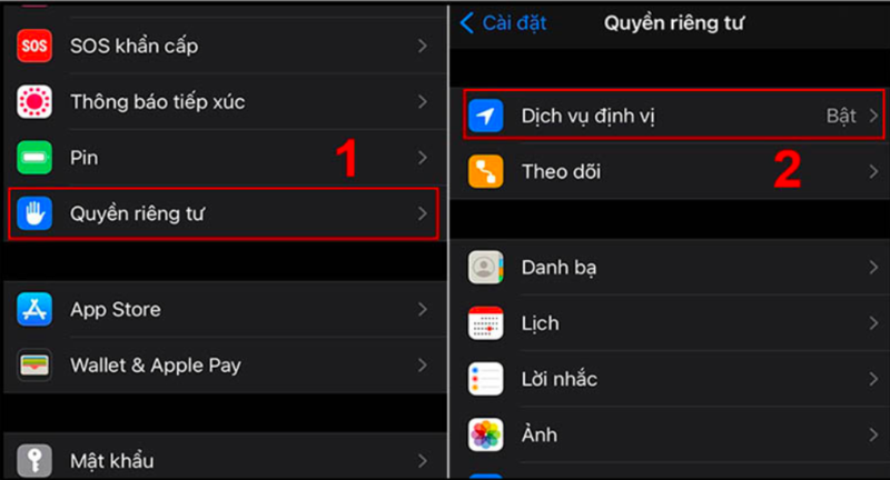 truy cập phần cài đặt