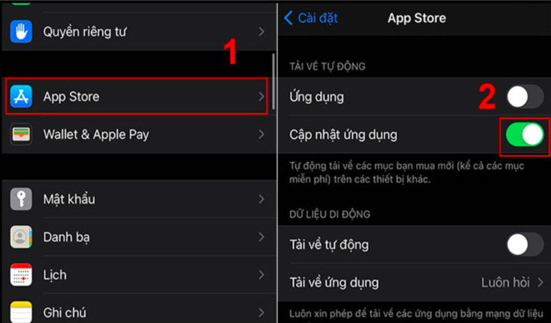 Điện thoại iPhone tự động cập nhật ứng dụng