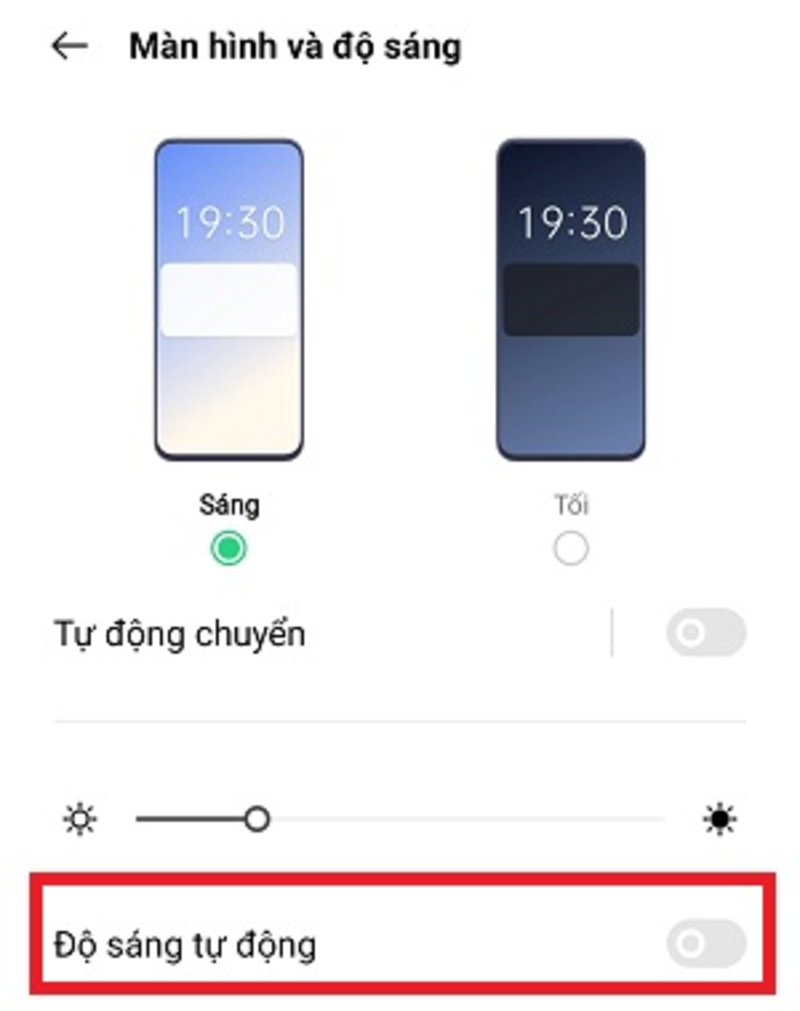 Tắt tính tự động điều chỉnh độ sáng màn hình