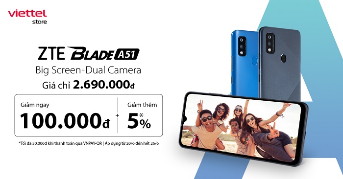 ZTE Blade A51 giảm còn 2.590.000 đồng