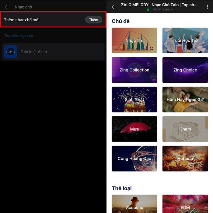 Nhấn vào nút Thêm tại mục thêm nhạc chờ mới và tìm bài nhạc yêu thích