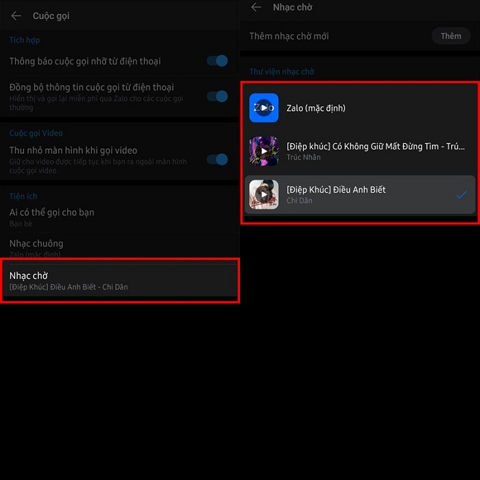 Truy cập vào phần cài đặt nhạc chờ của cuộc gọi rồi chọn vào bài hát yêu thích