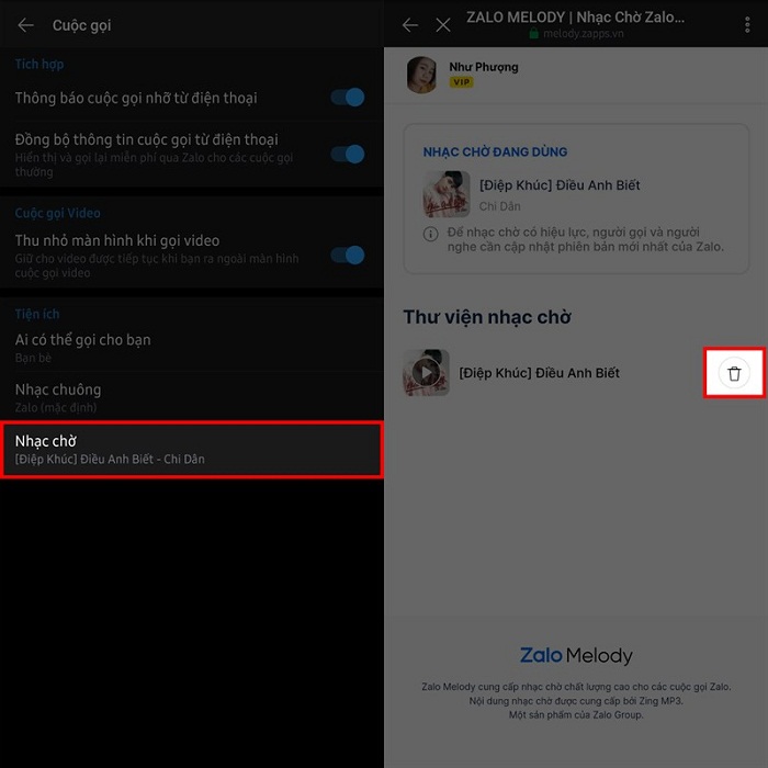 Nhấn vào biểu tượng thùng rác ở phía sau mỗi bài hát là sẽ xóa được