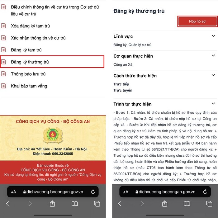 Thao tác và nộp hồ sơ