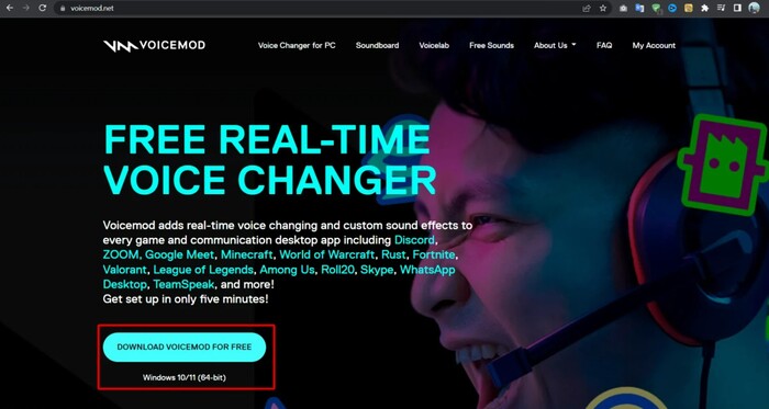 Truy cập trang chủ của Voicemod