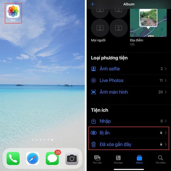 cách khóa album ẩn trên iPhone