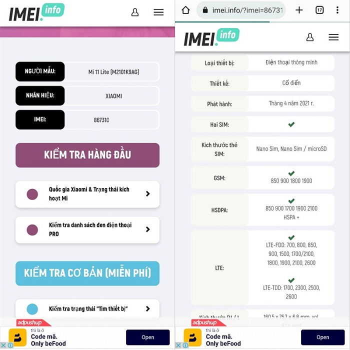 Trên màn hình sẽ hiện ra toàn bộ thông tin của điện thoại Xiaomi