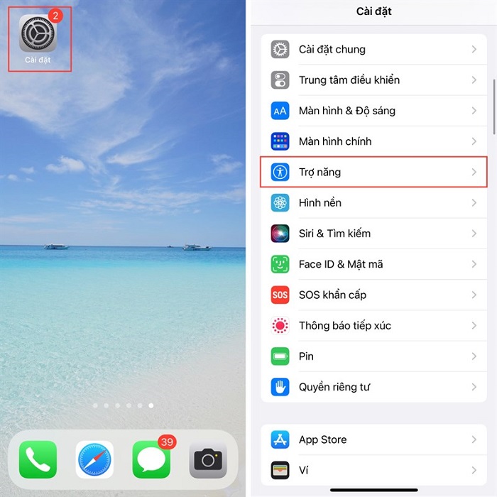 Chọn Trợ năng trong mục Cài đặt