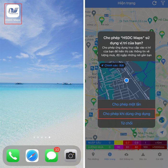 Truy cập vào ứng dụng và xác nhận cấp quyền truy cập vị trí định vị của bạn