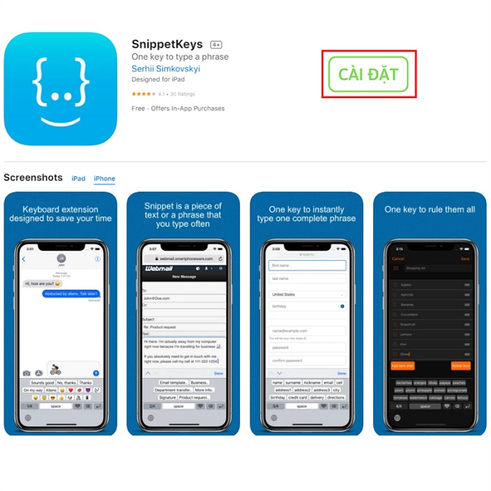 Cài ứng dụng SnippetKeys về điện thoại