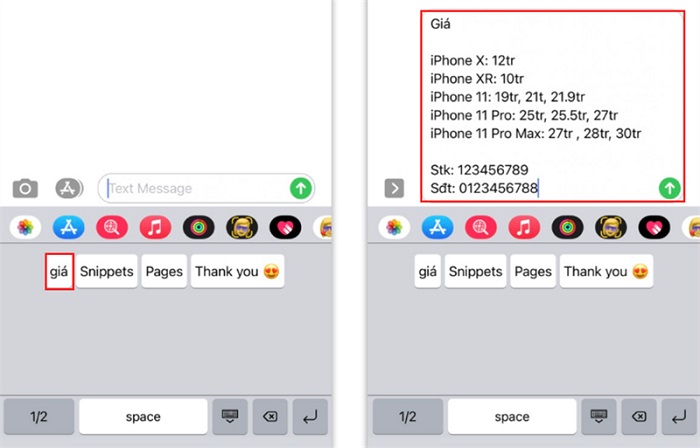 Đoạn tin nhắn nhanh được kích hoạt
