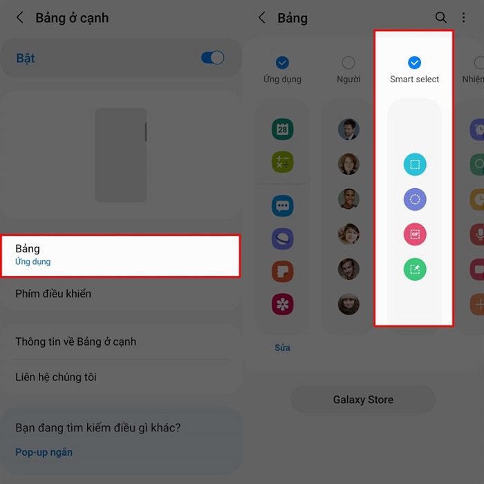 Chọn chức năng cho Bảng