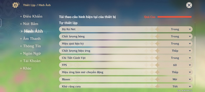 Thiết lập cấu hình game
