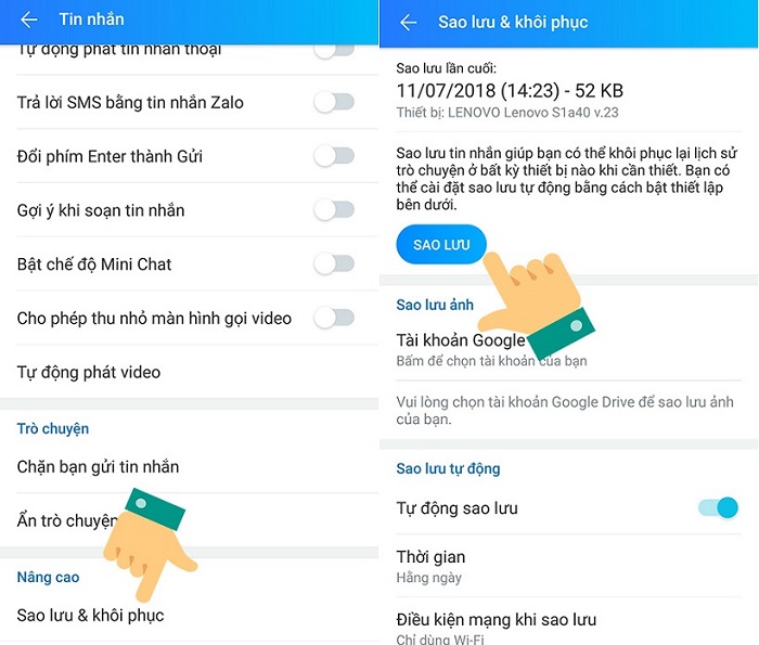 Khôi phục tin nhắn zalo