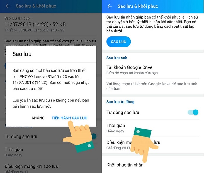 Khôi phục tin nhắn zalo