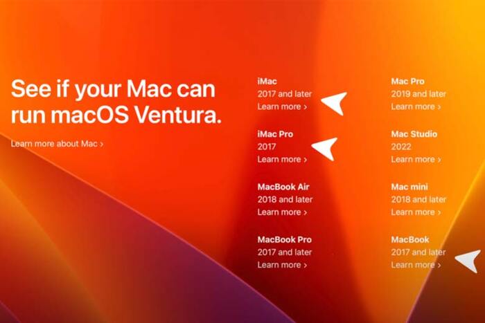 Những dòng MacBook nào hỗ trợ MacOS Ventura (MacOS 13)