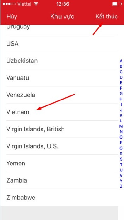chọn quốc gia khu vực