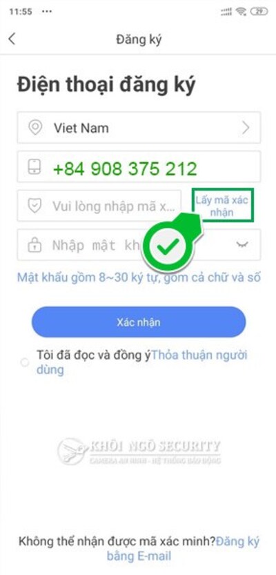 Lấy mã xác nhận