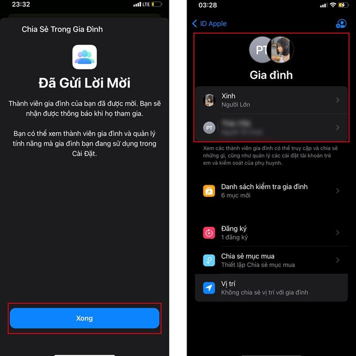 Nhấn Xong để hoàn tất lời mời