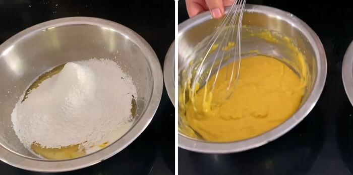 Trộn bột bánh