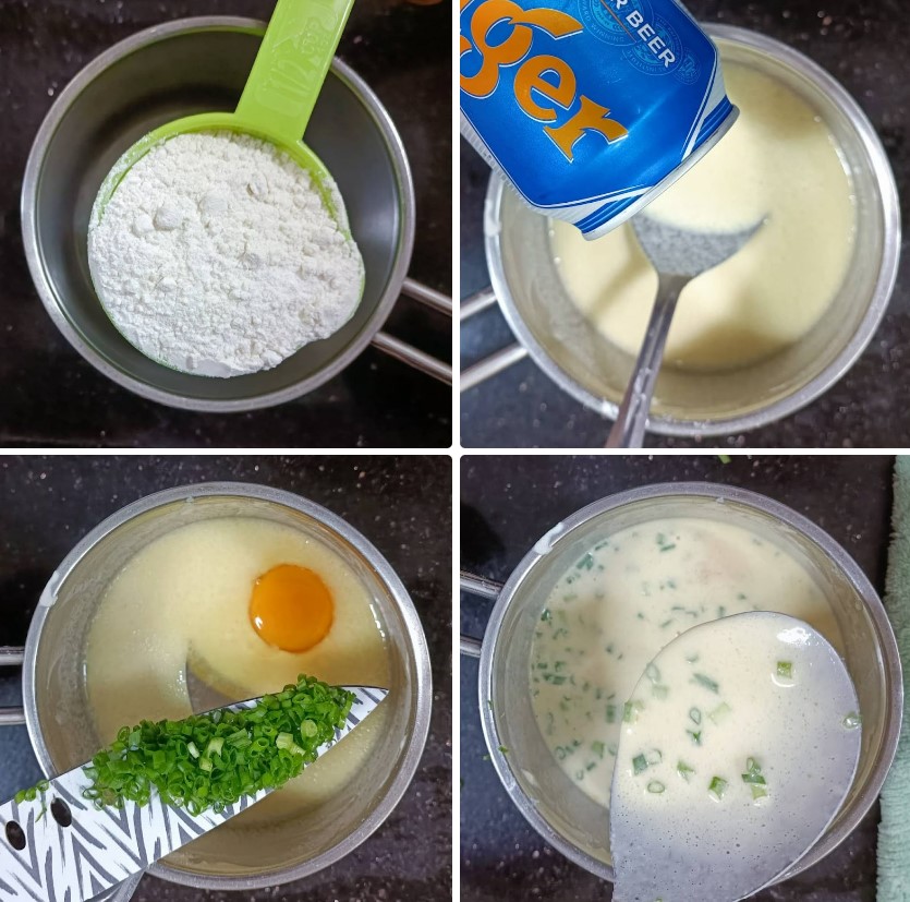 Trộn bột đến khi bột sền sệt, không vón cục