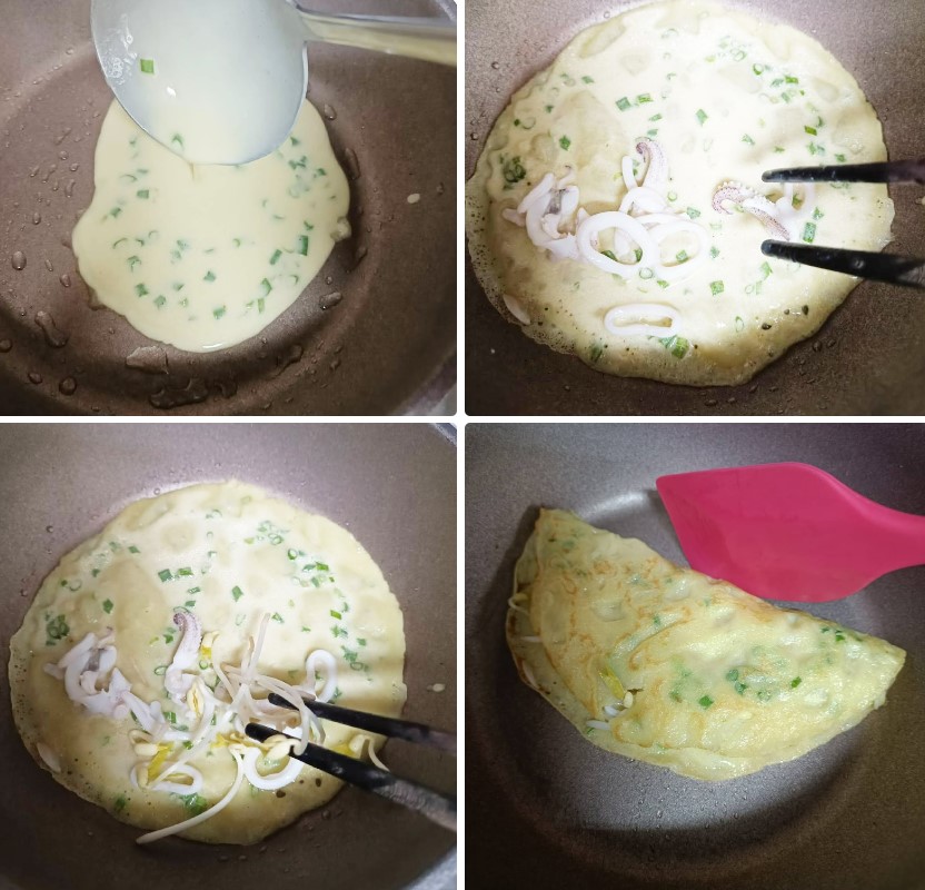 Làm bánh xèo bằng chảo chống dính