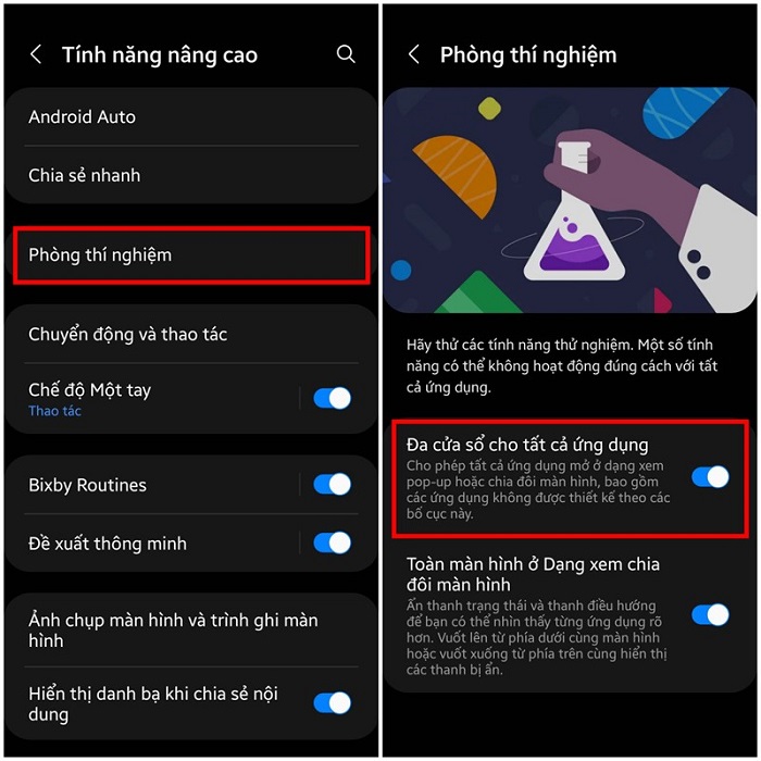 Bật chế độ đa cửa sổ
