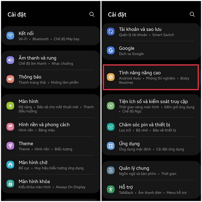Chọn vào tính năng cao cấp