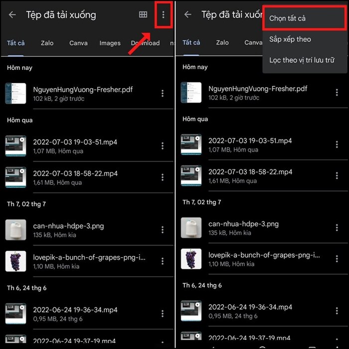 Ở góc bên phải giao diện, nhấn vào dấu 3 chấm