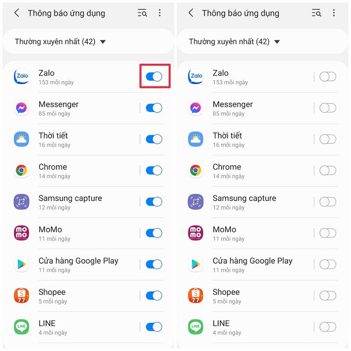 Tắt thông báo ứng dụng