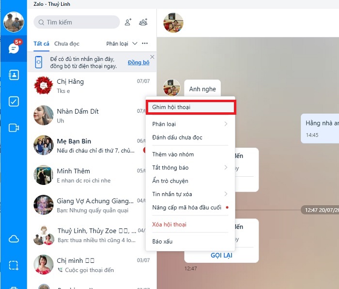 Ghim cuộc trò chuyện lên đầu trang