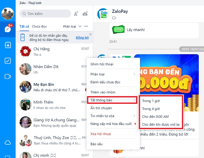 Tắt thông báo cuộc trò chuyện