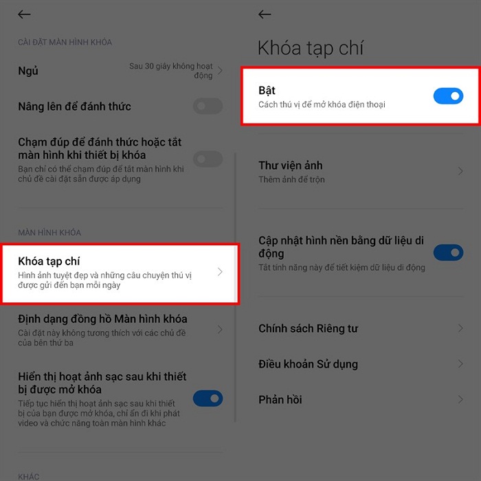 Tính năng nên tắt trên MUI 13 là Khóa tạp chí
