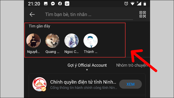 Danh sách những người bạn đã tìm kiếm
