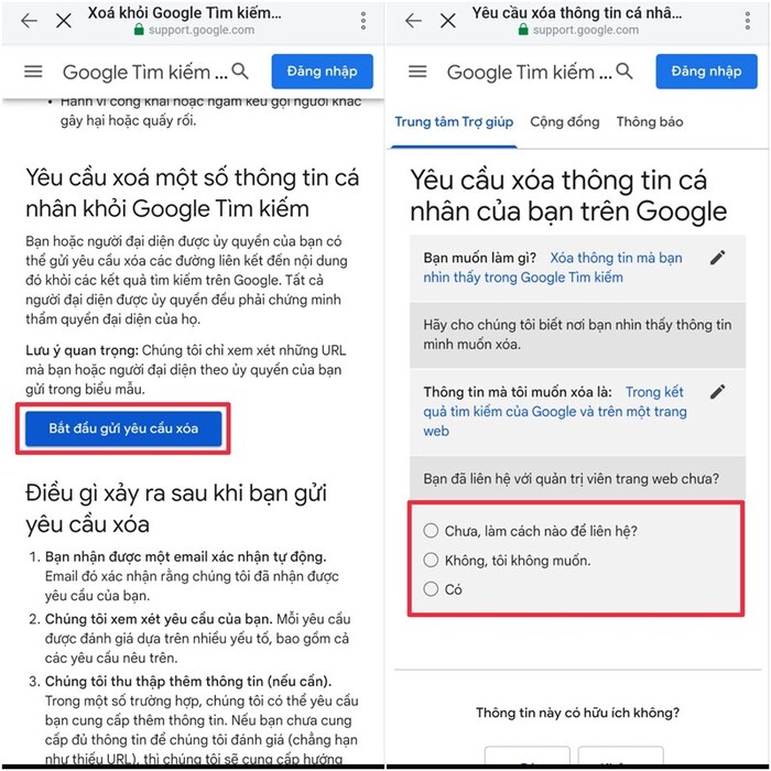 Chọn Bắt đầu gửi yêu cầu xóa và làm theo hướng dẫn